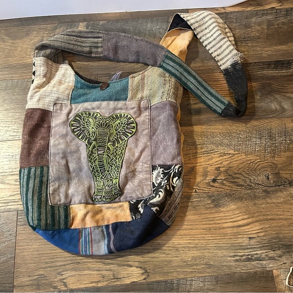 Patchwork Hippie Boho Bohemian Elephant Embroidered Crossbody Bag - Picture 1 of 6